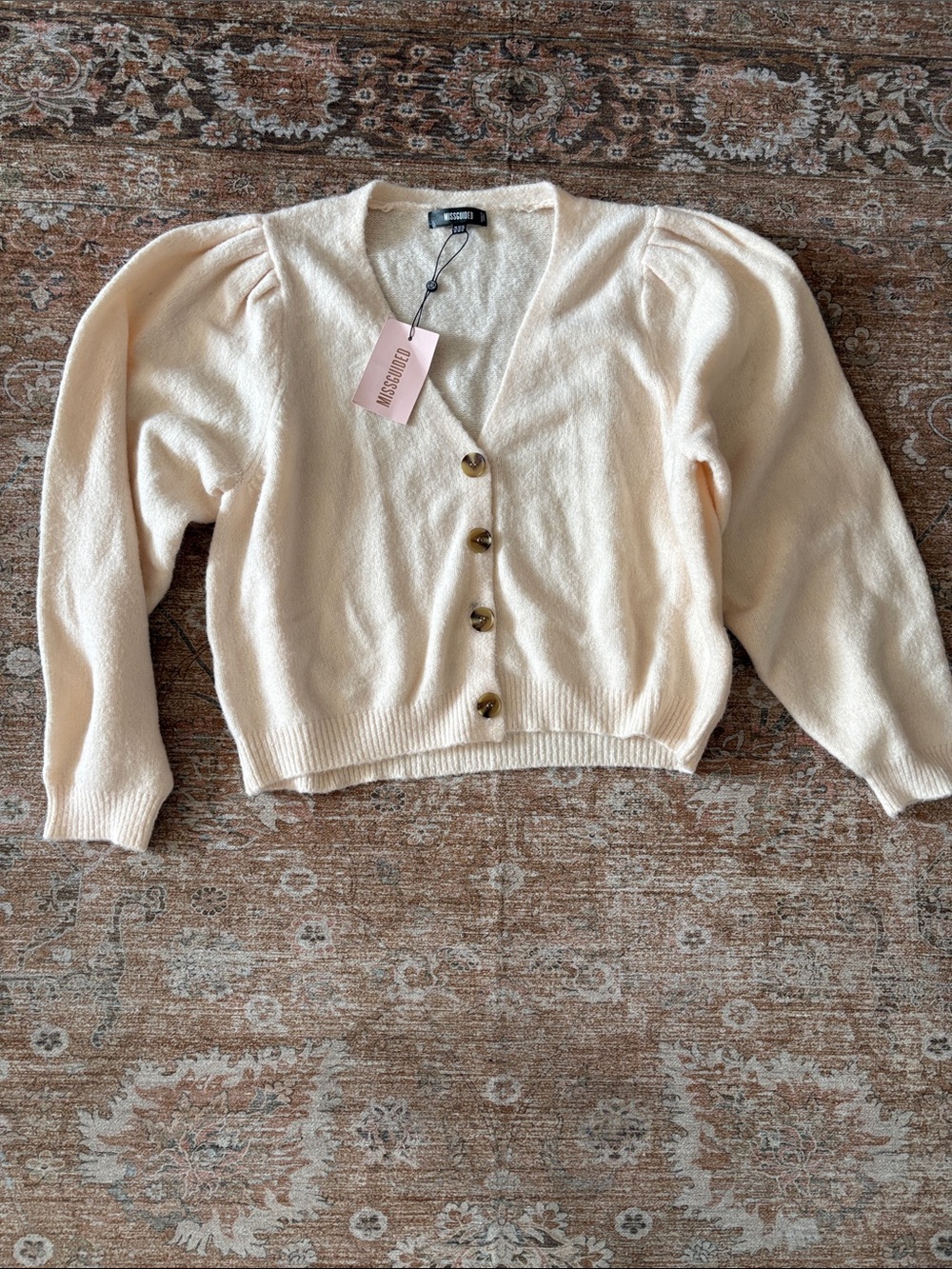 Mossimo Supply Co. Cream Puff Sleeve V-Neck Button Cardigan